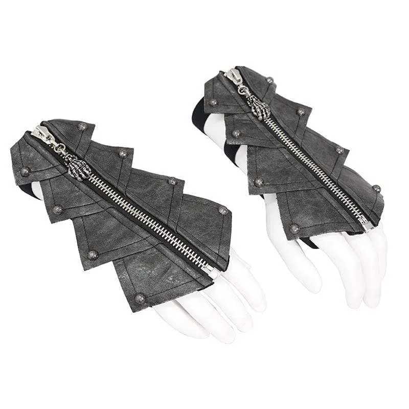 Herren Gothic Nieten Elastische Bandage Schwarze Handschuhe mit Totenkopf-Reißverschluss
