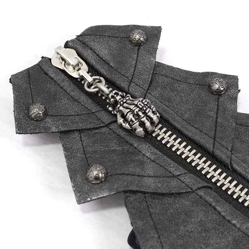 Herren Gothic Nieten Elastische Bandage Schwarze Handschuhe mit Totenkopf-Reißverschluss