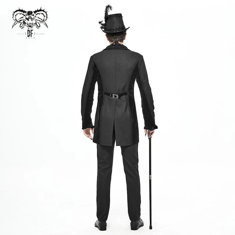 Herren Gothic Zweireiher Jacquard Schwalbenschwanz Anzug Mantel Schwarz