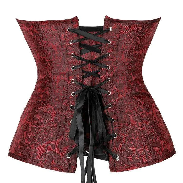 Damen Vintage Gothic Jacquard Overbust Korsetts mit Blumendruck