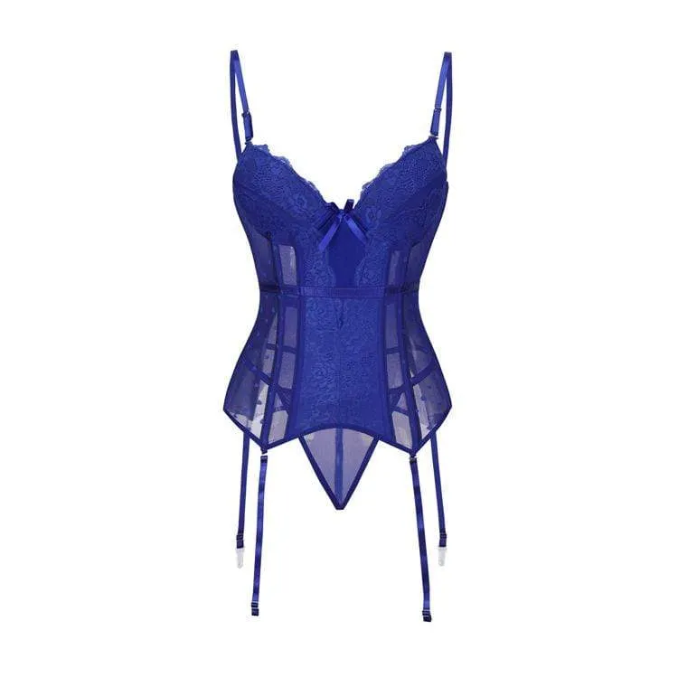 Damen Gothic Dessous Spitze Sheer Overbust Korsetts mit T-Rücken