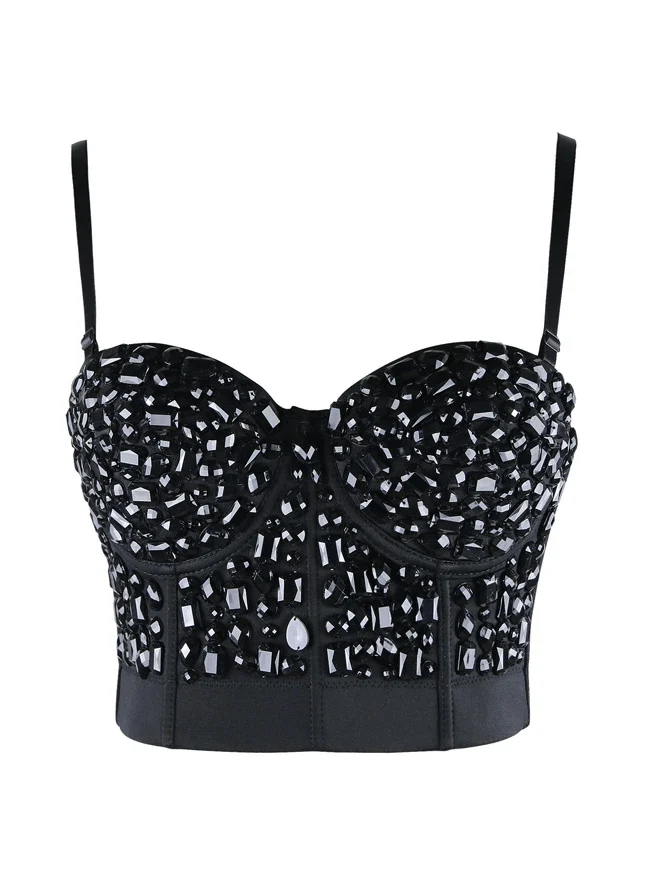 Damen Punk Strass Push Up BH Clubwear Party Bustier Crop Top