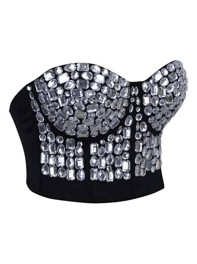 Damen Punk Strass Push Up BH Clubwear Party Bustier Crop Top