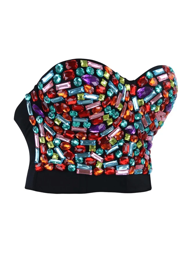 Frauen bunte Strass Push Up Bra Clubwear Party Bustier Crop Top