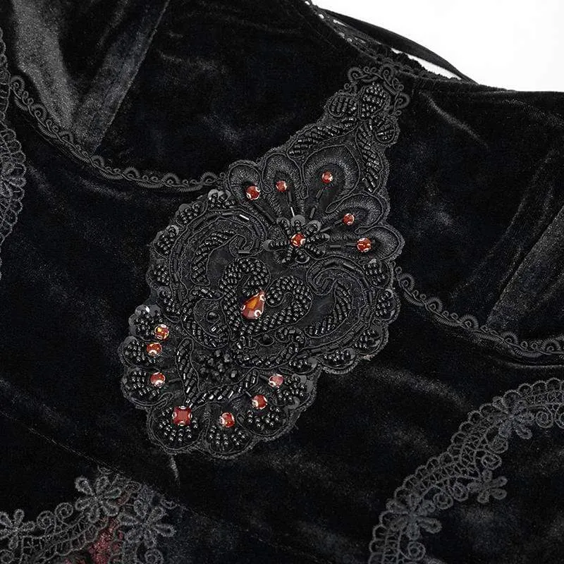 Vintage-gotische Brautkleider für Damen, knöchellange Kleider aus schwarzem und rotem Samt und Spitze