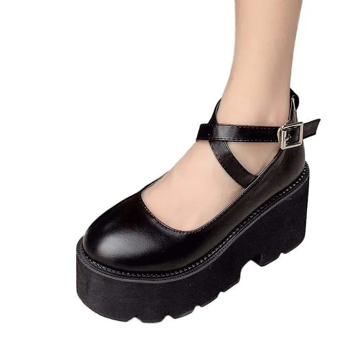Damen Gothic Punk Knöchelschnalle Mary Jane Schuhe