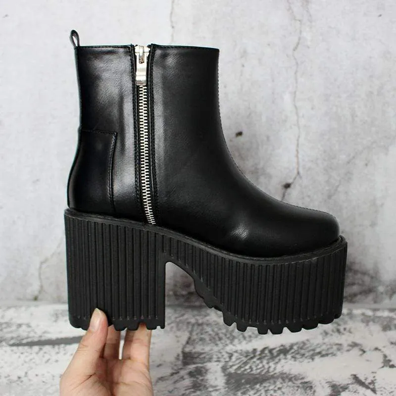 Gothic Punk Zipper Plateaustiefel für Damen