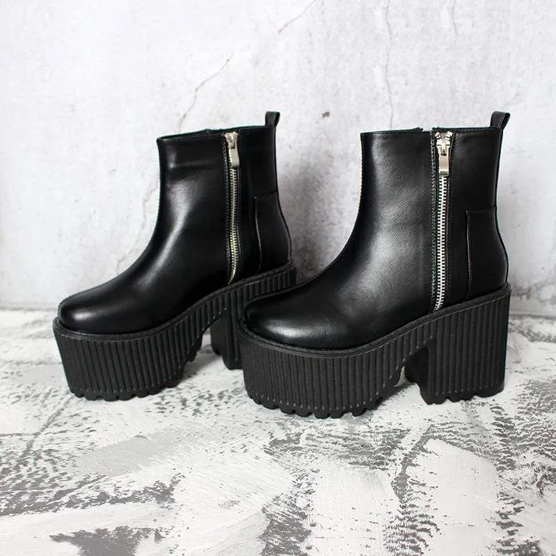 Gothic Punk Zipper Plateaustiefel für Damen