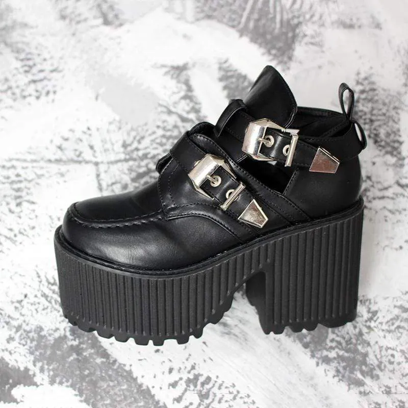 Damen Gothic Punk Schnallen Plateau Stiefeletten