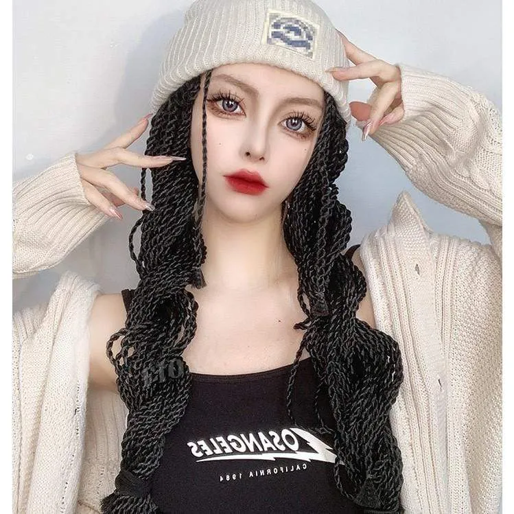 Afro Curly Synthetic Hair Extension für Damen mit Hut