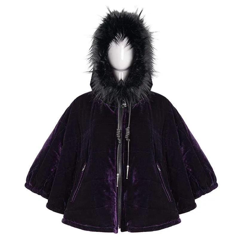 Gothic Zipper Samtmantel für Damen mit Hexenkapuze