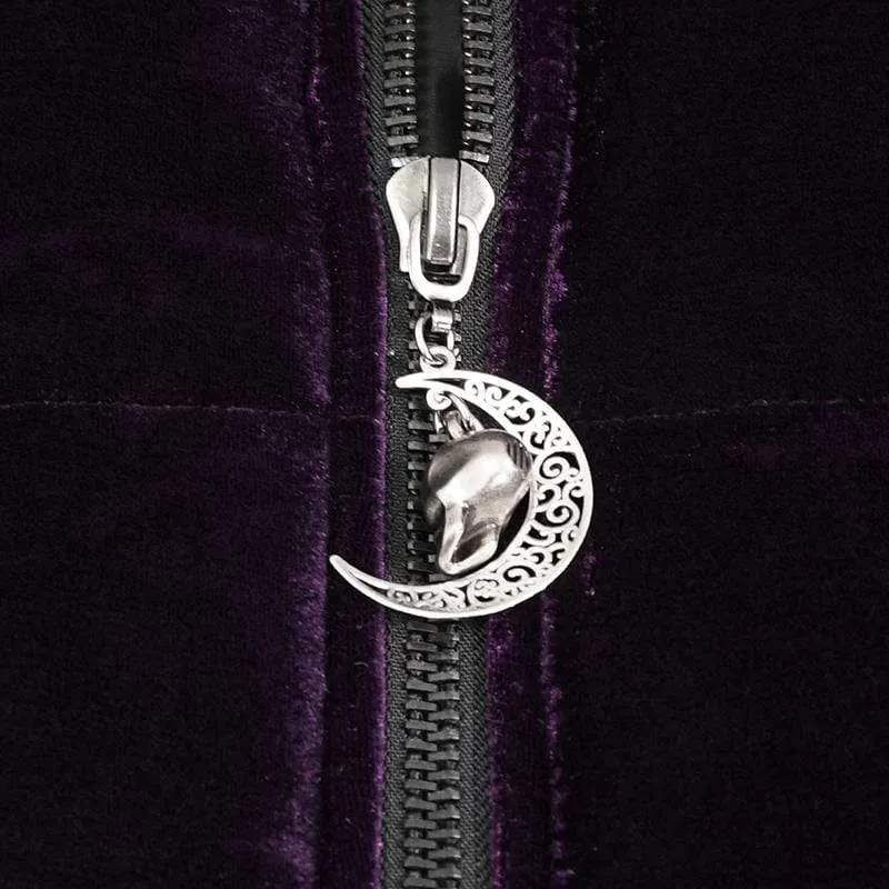 Gothic Zipper Samtmantel für Damen mit Hexenkapuze