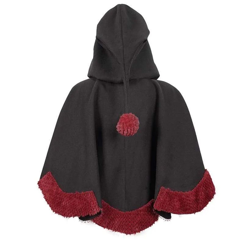Gothic Blumenstickerei Spleiß Cape für Damen mit Kapuze Schwarz