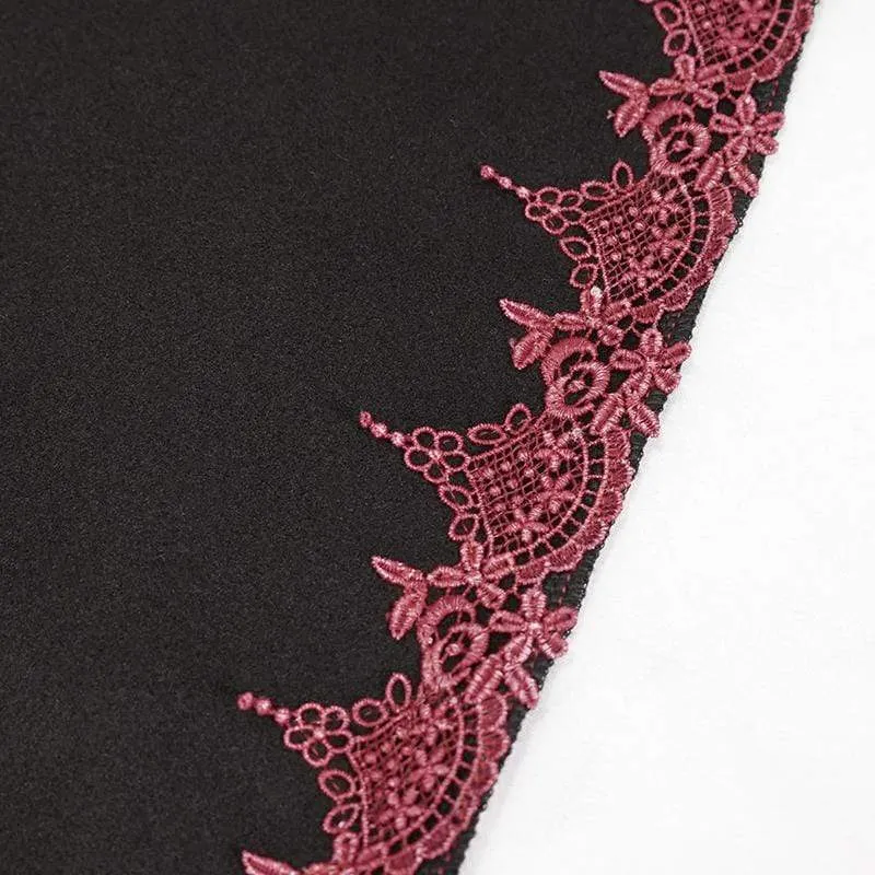 Gothic Blumenstickerei Spleiß Cape für Damen mit Kapuze Schwarz