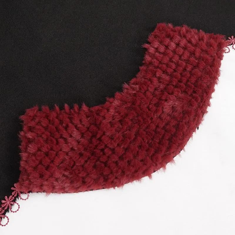 Gothic Blumenstickerei Spleiß Cape für Damen mit Kapuze Schwarz
