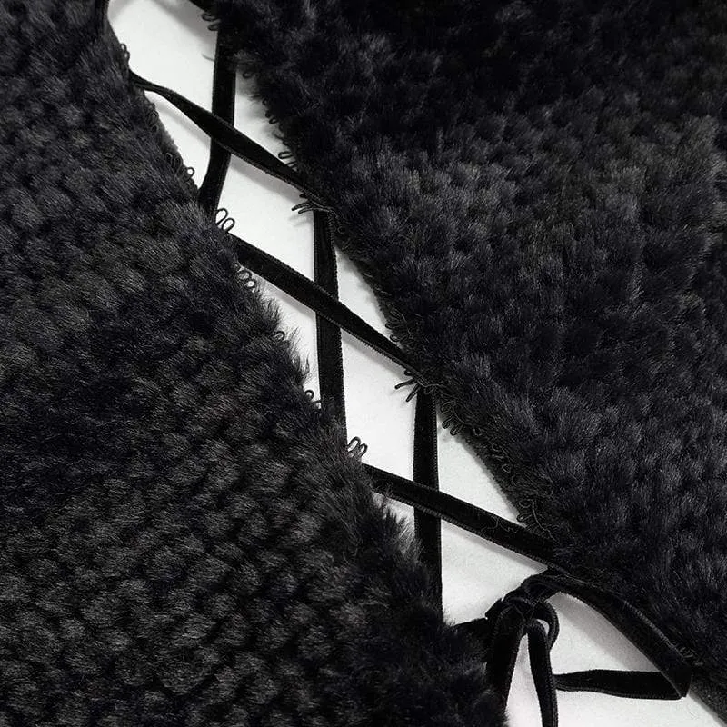 Damen Gothic Riemchen Umhang mit Kapuze Schwarz