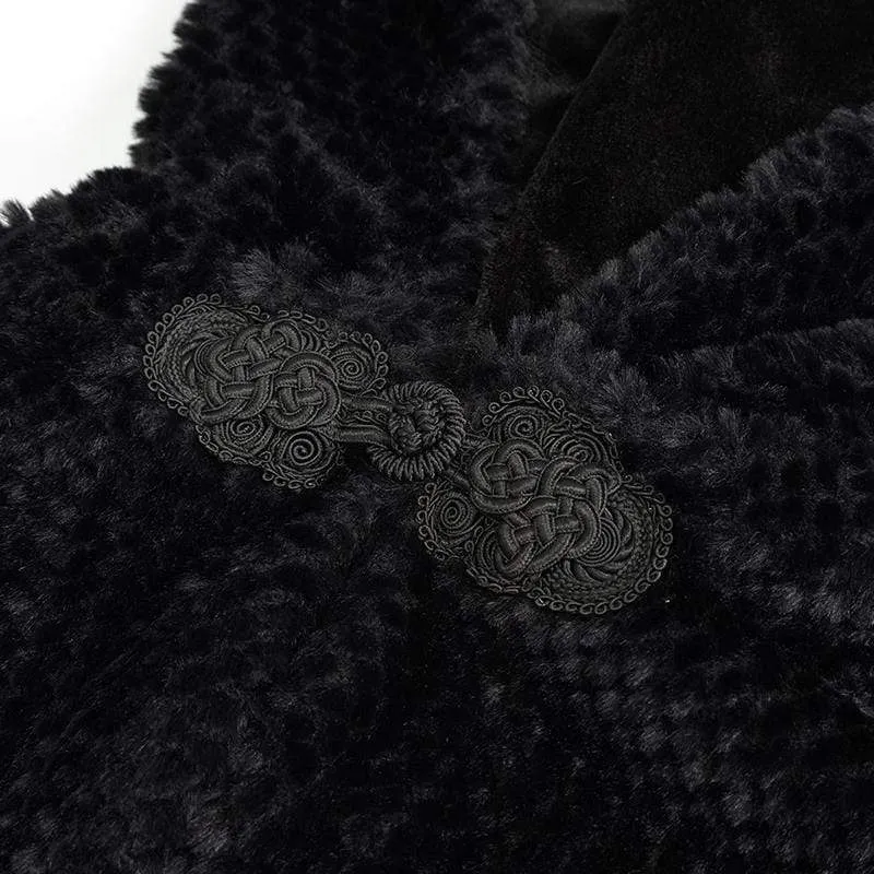 Damen Gothic Riemchen Umhang mit Kapuze Schwarz