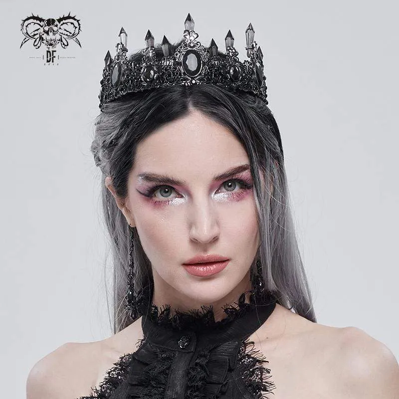 Gothic Black Crystal Stone Crown für Damen