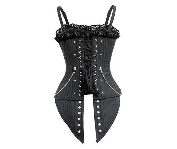 Gothic Striped Lace Buckles Vollbrustkorsett mit String