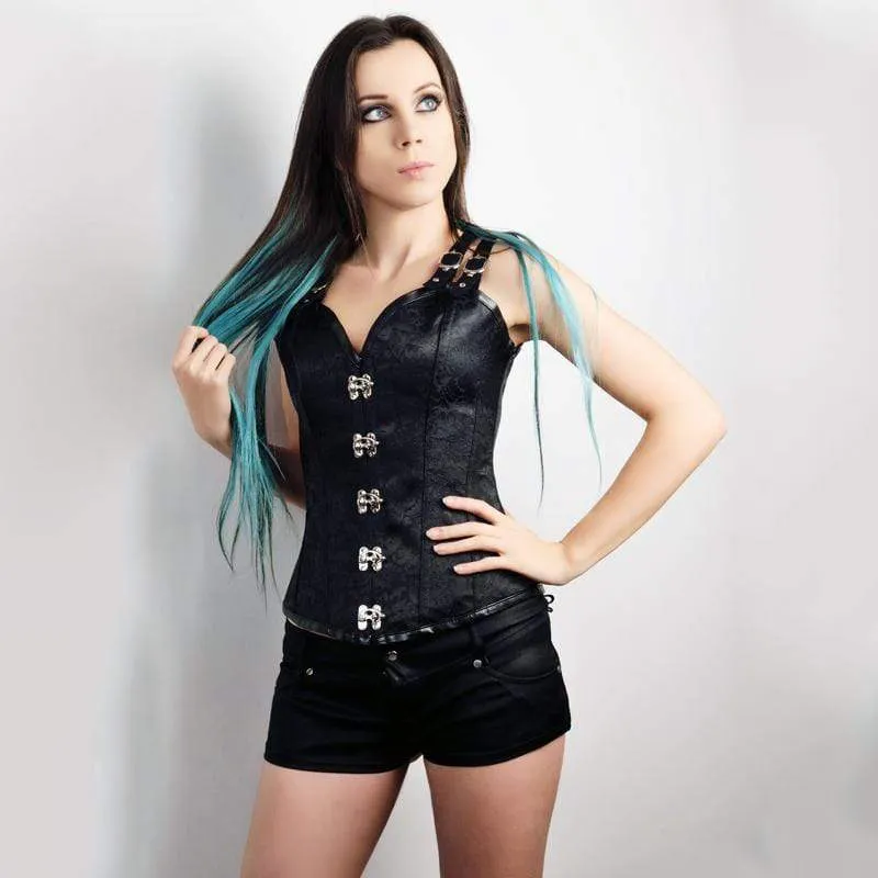 Damen Schwarz Satin Sexy Strong Boned Korsett Schnür Bustier Top