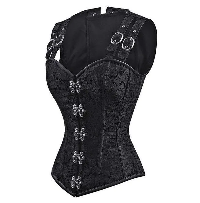 Damen Schwarz Satin Sexy Strong Boned Korsett Schnür Bustier Top