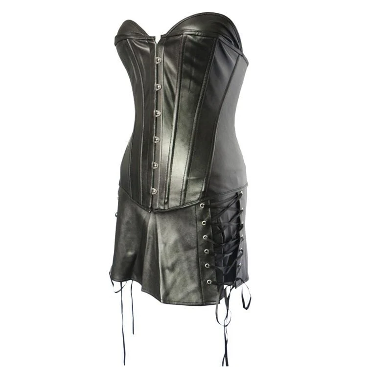 Damen Gothic Kunstleder Overbust Korsett Kleider