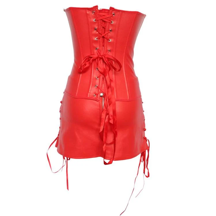 Damen Gothic Kunstleder Overbust Korsett Kleider