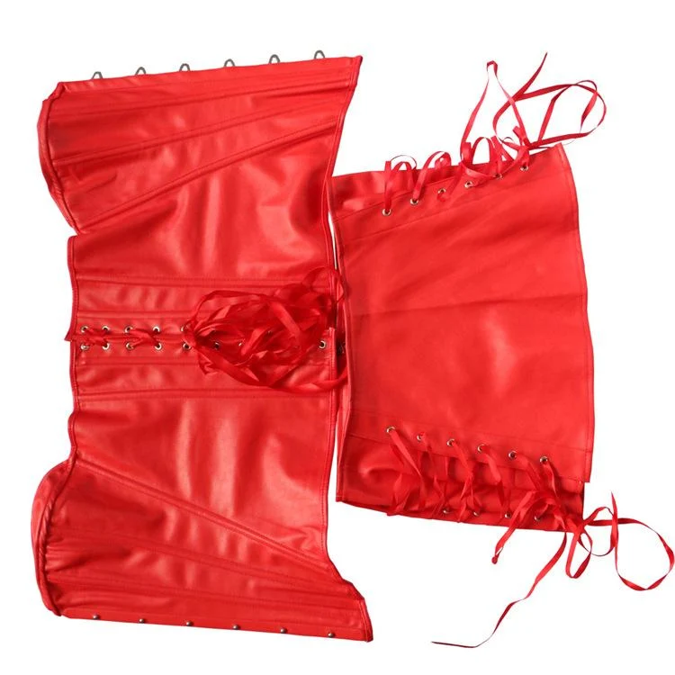 Damen Gothic Kunstleder Overbust Korsett Kleider