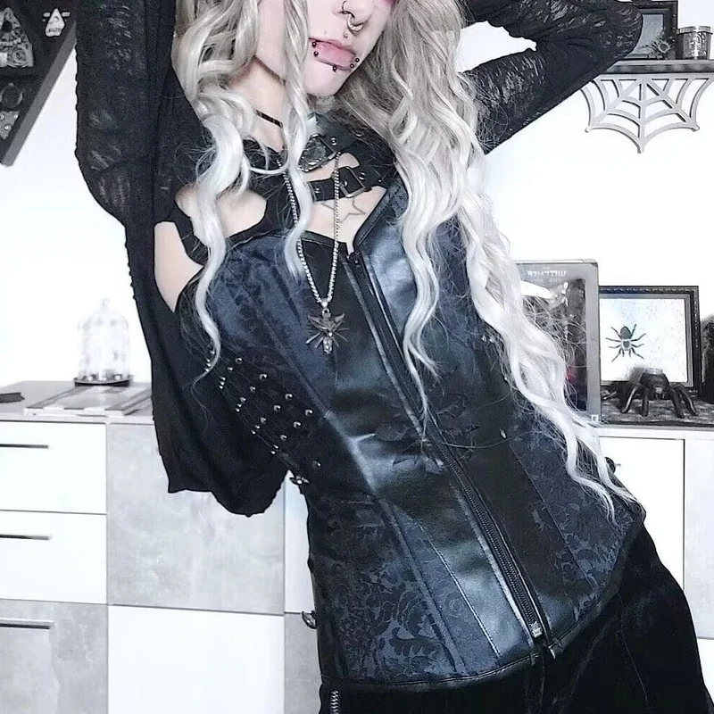 Frauen Steampunk Kunstleder Overbust Korsetts