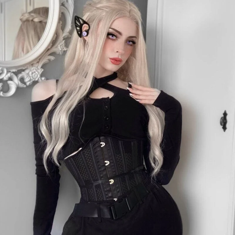 Damen Gothic 26 Steel Boned Mesh Underbust Korsetts