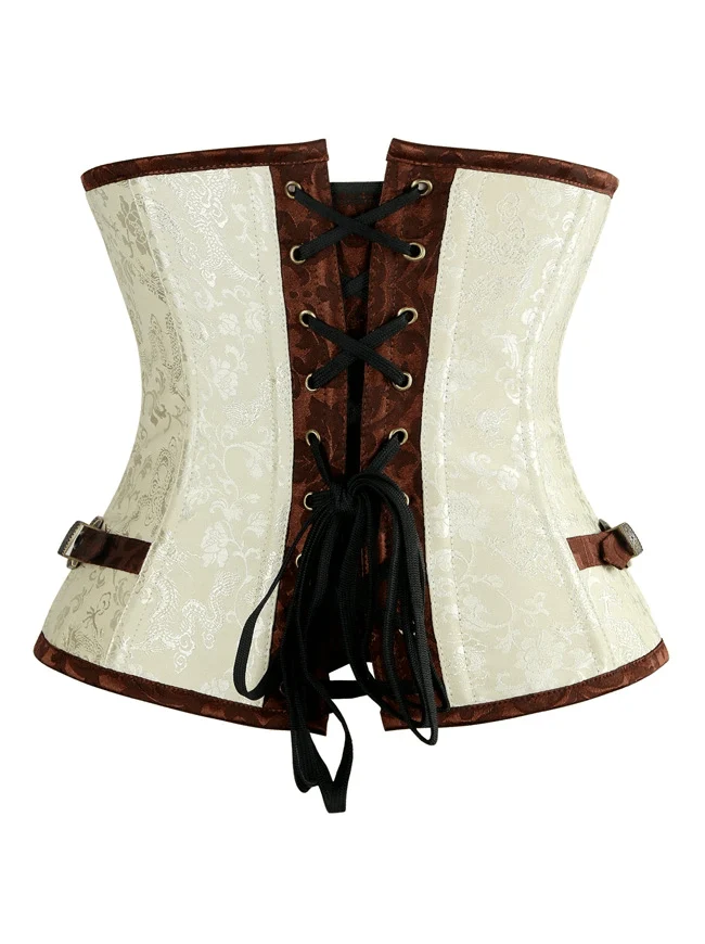 Damen Retro Brocade Spiral Steel ohne Knochen Unterbrust Korsett mit Schnallen