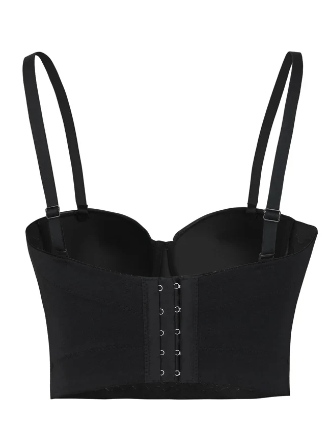 Damen Steampunk Metallic Perlen Push Up Clubwear Bustier Crop Top BH