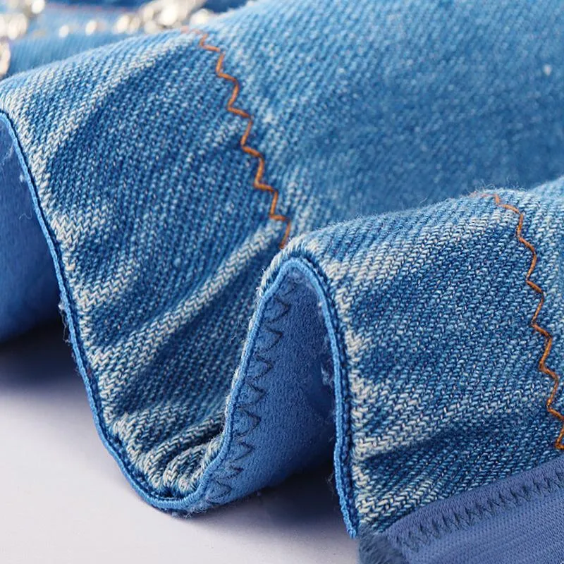 Frauen Grunge Rhomboid Perlen Denim Bustiers