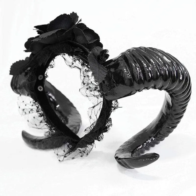 Frauen Gothic Black Devil Horn und Rosen Kopfbedeckungen