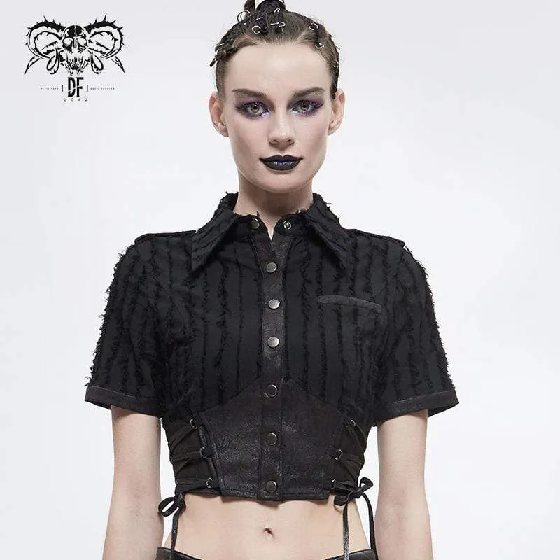 Damen Gothic Black Collared Short Shirts