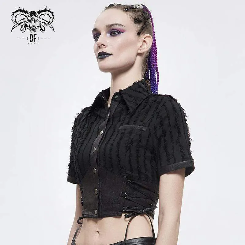 Damen Gothic Black Collared Short Shirts