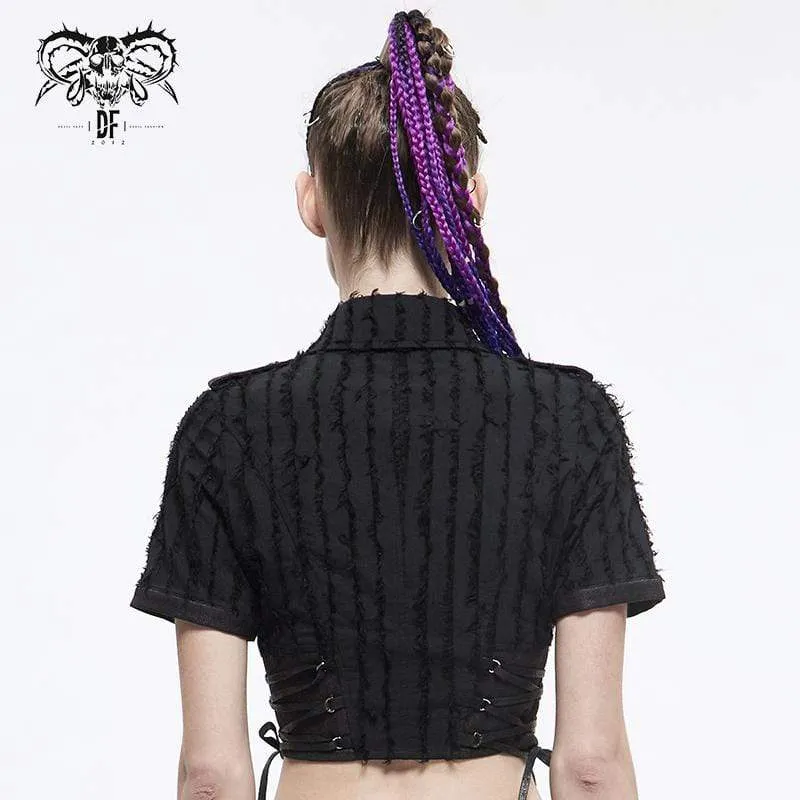 Damen Gothic Black Collared Short Shirts
