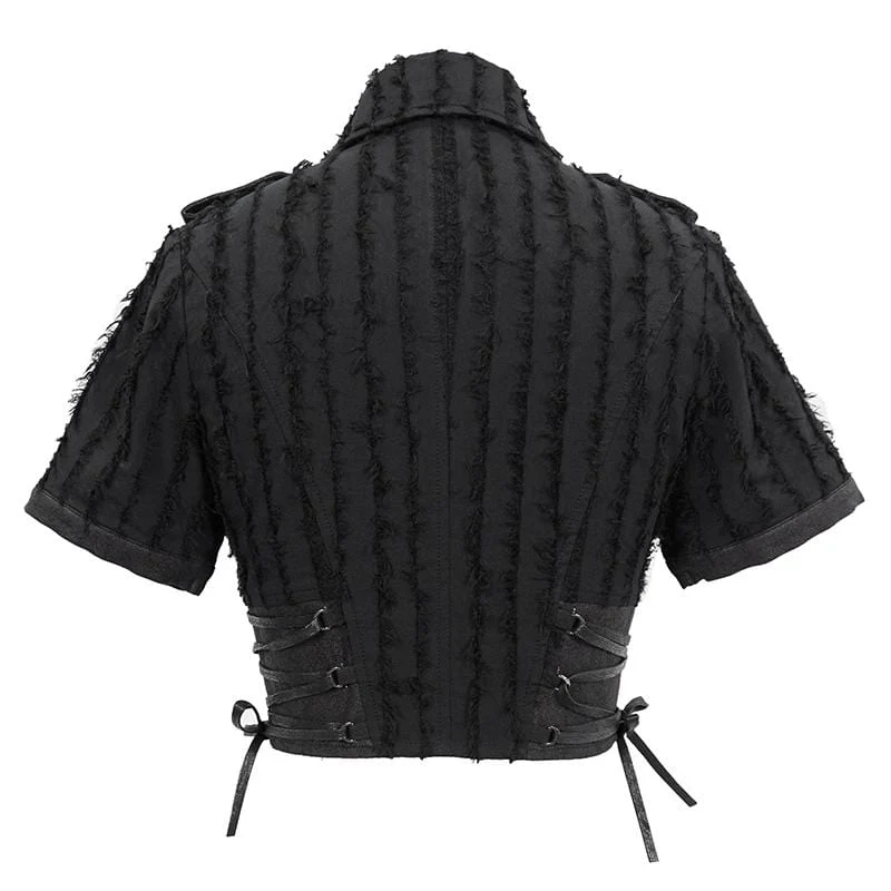 Damen Gothic Black Collared Short Shirts