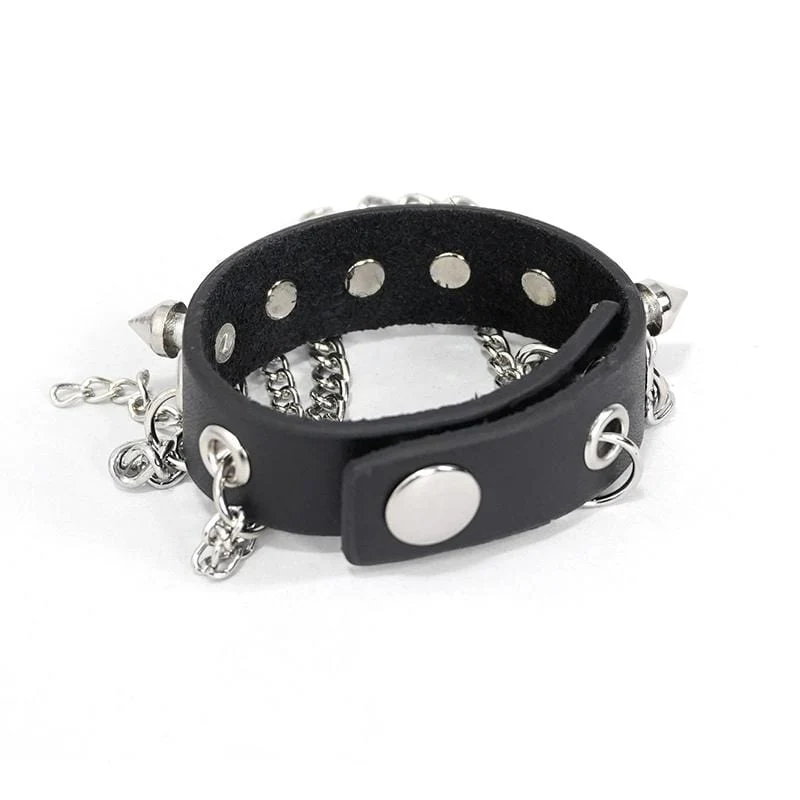 Damen Gothic Punk Black Kunstlederkette und Nieten Armbänder