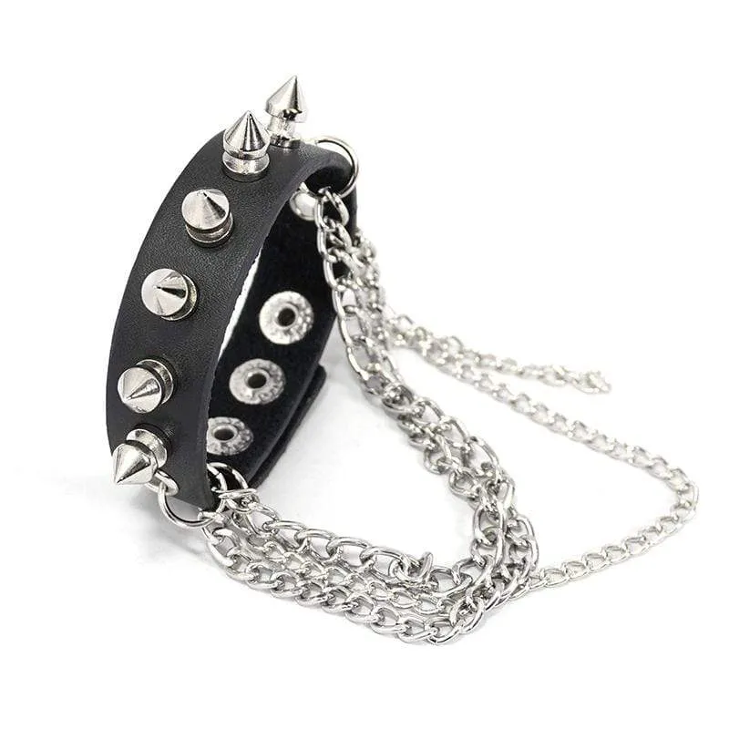 Damen Gothic Punk Black Kunstlederkette und Nieten Armbänder