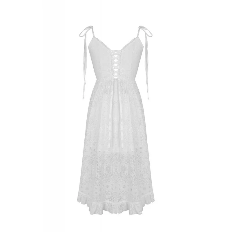 Frauen Steampunk White Cocktail Floral Lace Slip Kleider
