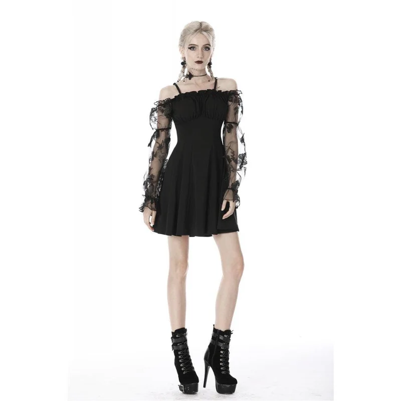 Sexy Gothic-Kleid für Damen mit schulterfreiem Design, Spitzenärmeln und Abschlusskleid
