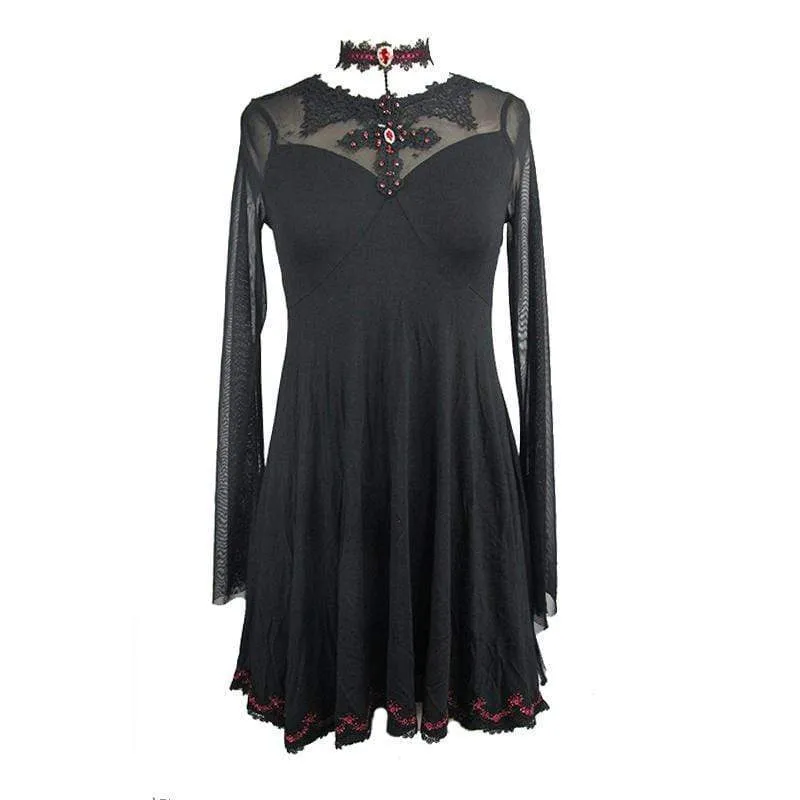 Damen Short Empire Line Schwarz & Rot Punk Kleid