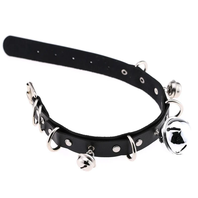 Damen Punk Little Bell PU Leder Choker