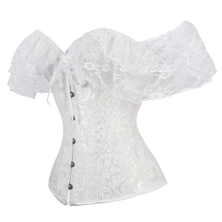 Damen Gothic Mesh Sleeved Lace Floral Overbust Korsetts