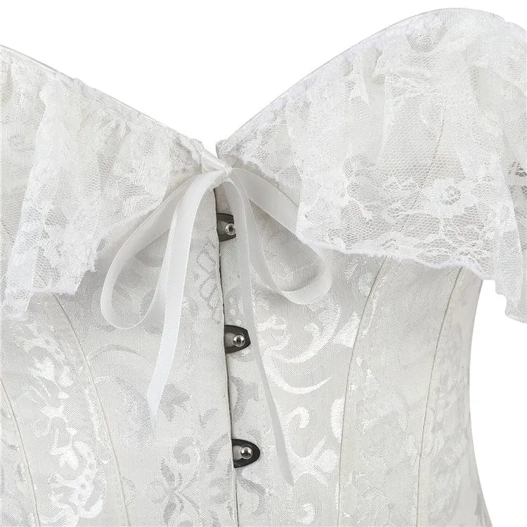 Damen Gothic Mesh Sleeved Lace Floral Overbust Korsetts