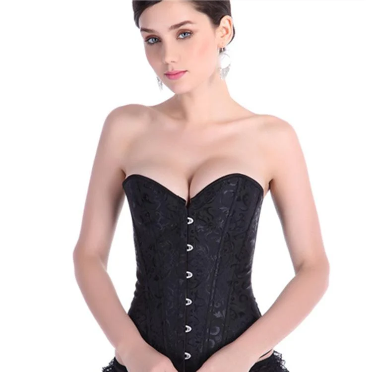 Damen Gothic Jacquard Overbust Korsetts mit T-Bak