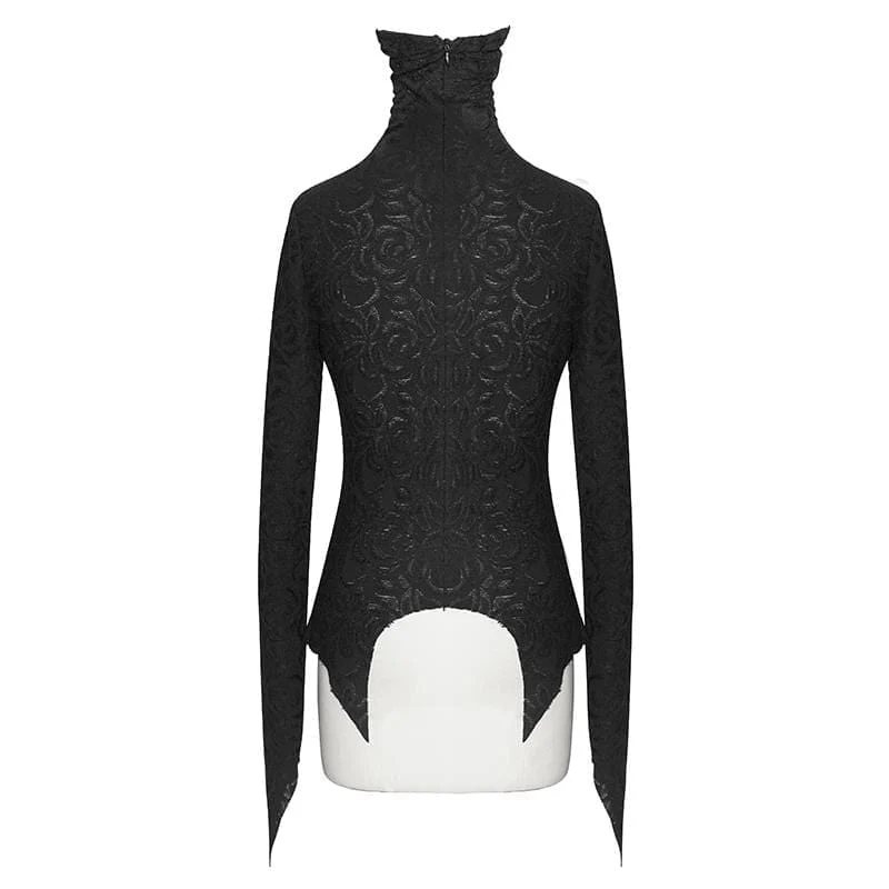 Damen Gothic High Collar Mesh Jacquard Tops