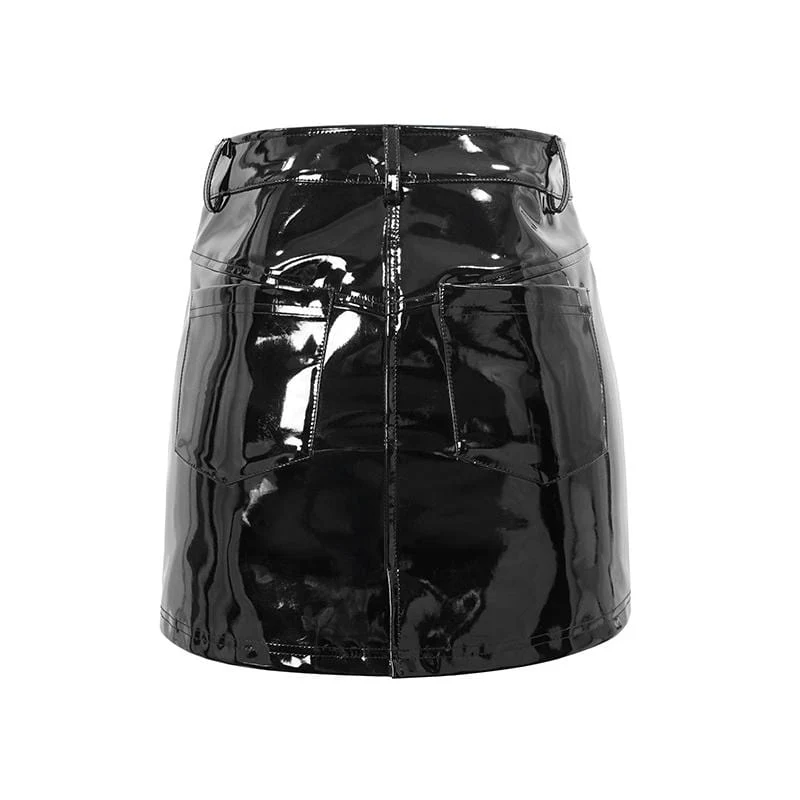 Damen Punk Front-Zip Schnür-Kunstleder Röcke