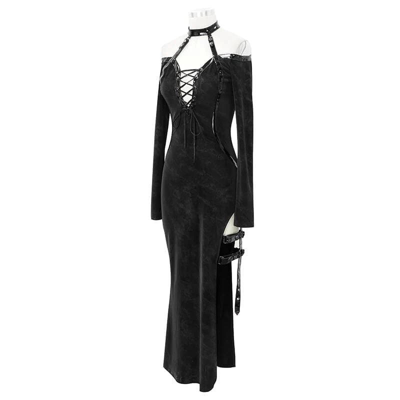 Damen Gothic Schnürung mit unregelmäßigen Neckholder-Kleidern